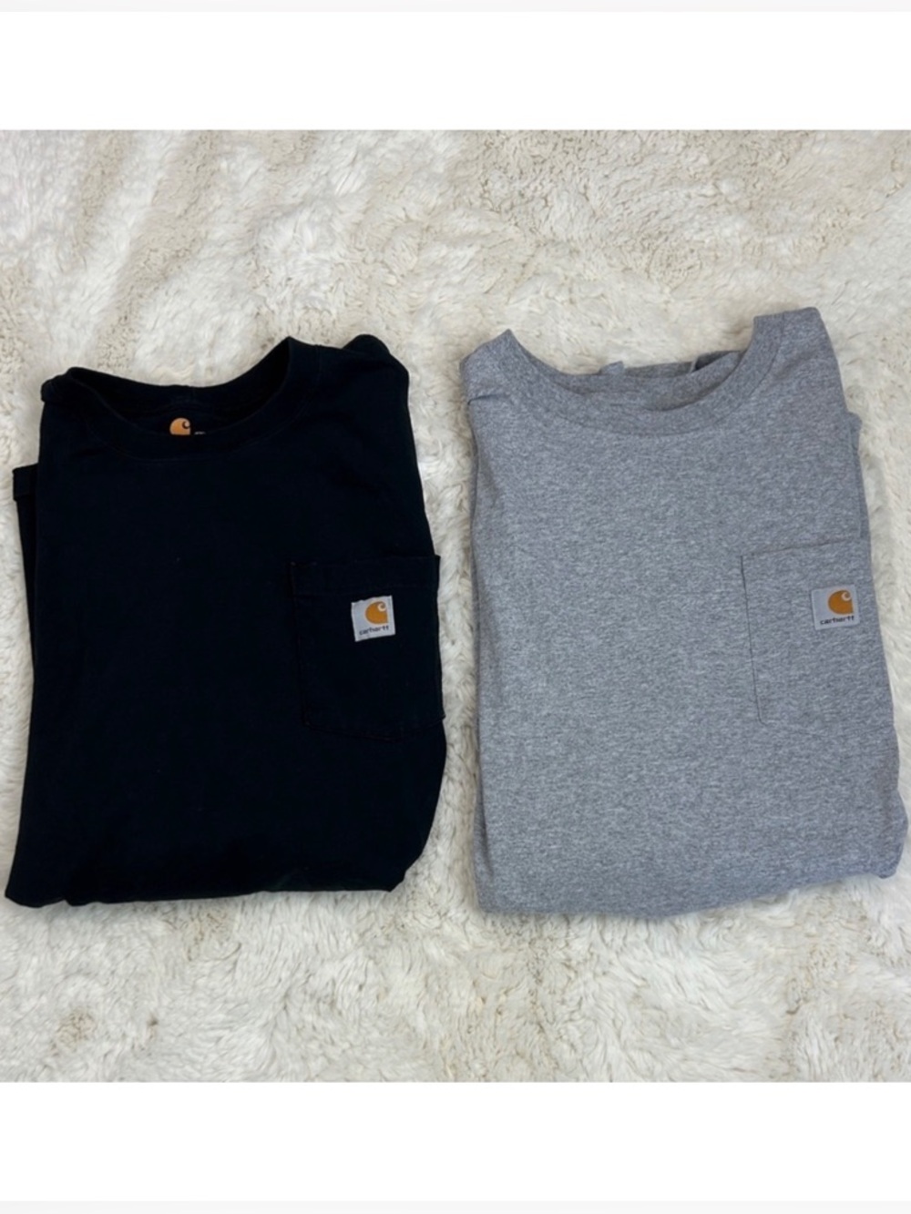 BUNDLE of 2 Carhartt K87 Workwear Black and Gray Pocket T-Shirts Logo on Pocket